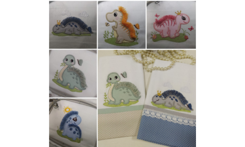 Matrizes de Bordado - Dinossauros Fringe Fofinhos