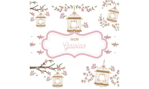 Matrizes de Bordado - Coleção Gaiolas Delicadas com Flores e Borboletas